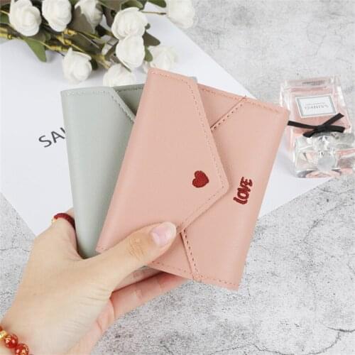 Heart-Shaped Embroidered Purse Lady’s Wallet Student Triple-Folded Small Change Coin Purse Short Billfold Card-Holder F966