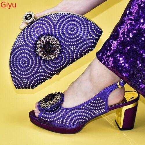 Doershow beautiful purple Italian Shoes With Matching Bags African Women Shoes and Bags Set For Prom Party Summer Sandal!HKJ1-10