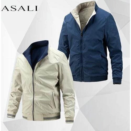 Army Military Jackets Mens Coats Double-sided Wear Casual Solid Slim Stand-up Collar Jacket Overcoat 2021 Autumn Mens Top