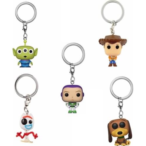 FUNKO POP Cartoon Pockey Keychain Toy Story WOODY BUZZ LIGHTYEAR Alien Vinyl Action Figures Collectible Model Toys for Children