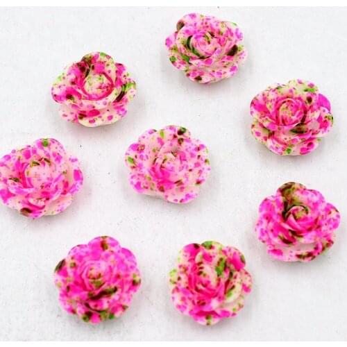 New 20pcs 14mm Rainbow(Rose+Green) Resin Rose Flower Flatback Stone Scrapbook Wedding Buttons DIY