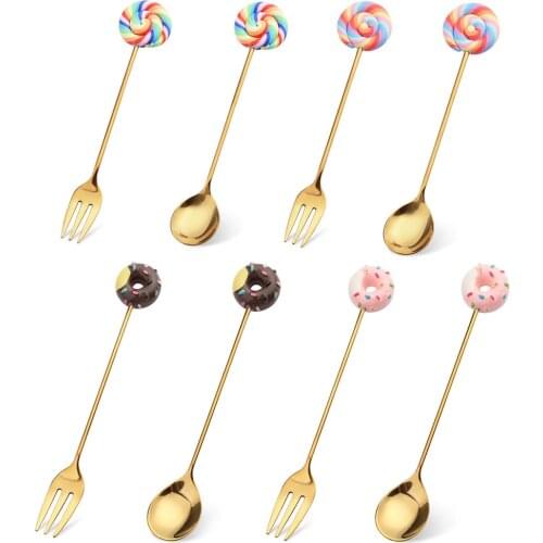 4Pcs/set Cutlery Set Stainless Steel Dinnerware Girly kitchen accessories cocina Flatware Set Dinner spoon Fork Donut lollipop