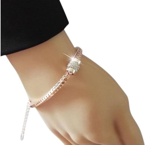 New Womens Rhinestone Rose Gold Plated Crystal Chain For Girls FEMALE Quality Bangle High Alloy WOMEN Jewelry Gifts Bracel J8H2