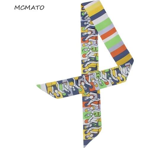 New Style Kerchief French lady Print Scarf Women Small Silk Scarf Striped Headwear Luxury Brand Handle Bag Ribbon Long Scarves