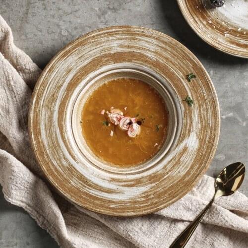 9 inch Japanese stoneware dinner plates commercial restaurant pasta plate hotel simple straw hat plat daily ceramic tableware