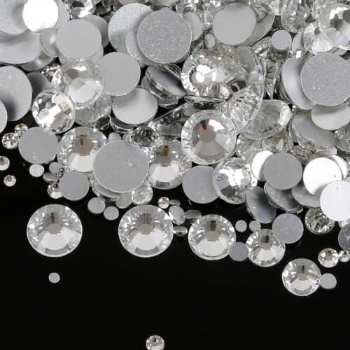 Wholesale 1.3-8.0mm Clear Crystal White Rhinestones Silver Flatback Stones Glitter Gems DIY Nail Art Phone Case Decorations