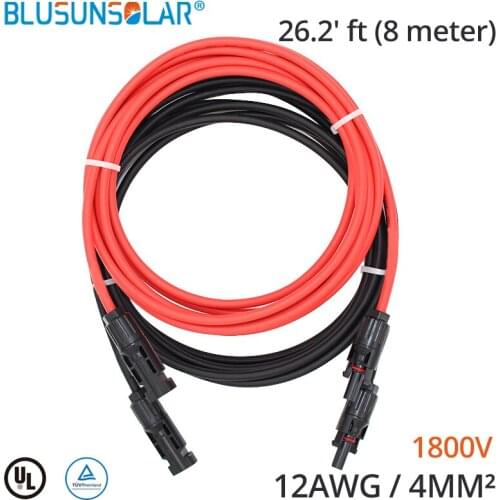 Whole Sales 8 Meters (26.25Feet) SOLAR PV Solar Extension Cable 4.0mm2 (10AWG ) with Male and Female Solar Connector