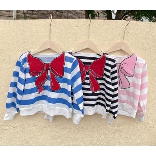 2021 Baby Girls Fall Striped Butterflly T-shirt , Princess Kids Cute Long Sleeve Top 6 pieces/lot, Wholesale