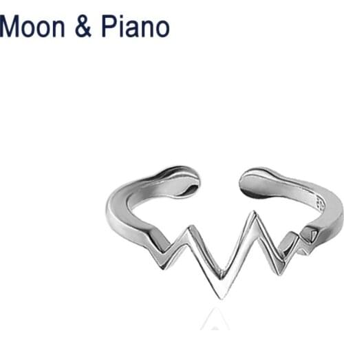 925 Sterling Silver Heartbeat Open Rings for Lady Trendy Gift To the Party Original Handmade Jewelry New Lovers Valentines Gift