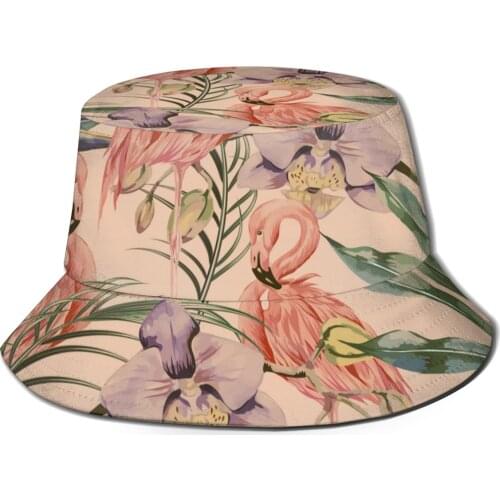 CINESSD 2021 Men Women Summer Tropical Flowers Famingos Bucket Hat Bob Fisherman hat Outdoor Travel Sun Visor Fashion Panama