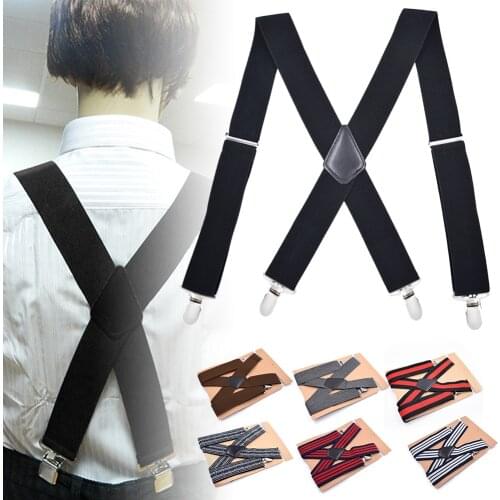 Men Braces Suspenders 5cm Back Heavy Duty Biker Snowboard Trousers Elastic 4 Clips LL@17