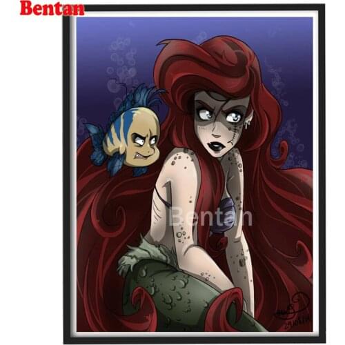 Full Drill Square Diamond Embroidery Cartoon Mermaid Girl 5D Diamond Painting Mosaic Rhinestones Cross Stitch Handmade Gift