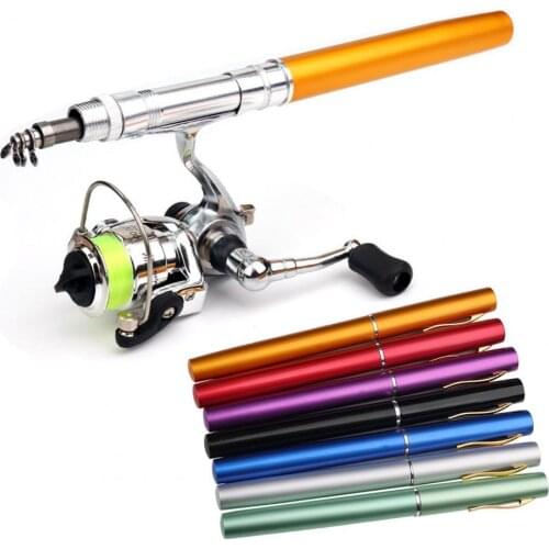 1M/1.4M Portable Folded Fountain Pen Fishing Rod Telescopic Mini Pocket Fishing Pole Rod With Spinning Reel Wheel