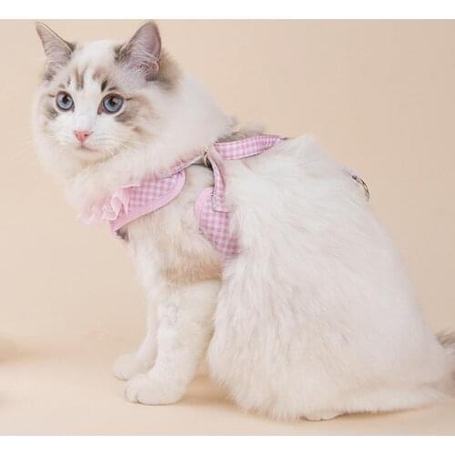 Mesh Durable Pet Harness Traction Rope Set Sturdy Pet Chest Strap Set Plaid Pattern for Walking