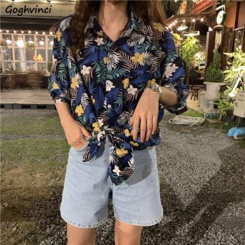 Shirt Women Unisex Summer Vintage Floral Half Sleeve Female Tops Students All-match Chic Couple Single Breasted Vintage Daily