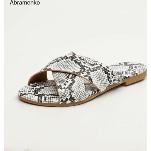 Women Slides Slippers Shoes Woman Slip on Snakeskin Pattern Flats Female Summer Style Black Beach Outdoor Flip Flops Size 36-42