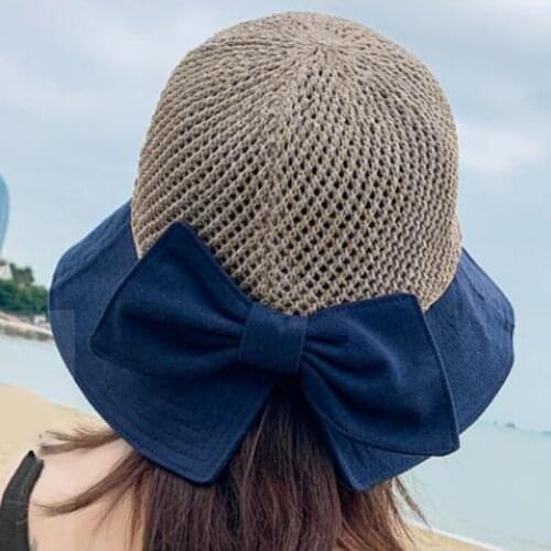 Female Summe Sun Hats Classic Bowknot Foldable Fashion Straw Hat Casual Outdoor Beach Cap For Women UV Protected Hat