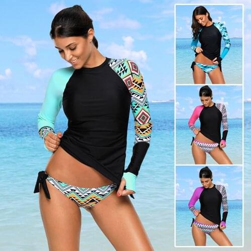 High quality Long Sleeve Tankini Women Swimwear Sexy Bikini Swimsuit for girls Beach UPF 50+ Rash Guards Diving Suit plus size