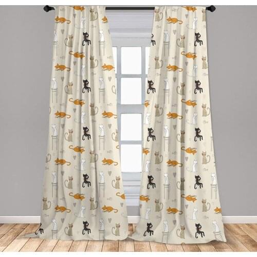 Cartoon Curtain French Design Like Sketch Cats Sleeping Playing with Hearts Image Window Treatment Living Room Bedroom