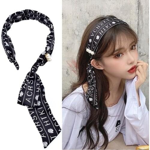 Letter Printing Pearl Hairbands Women Hair Ribbon Headband Fashion Cute Young Wide 5cm Hair Accessories