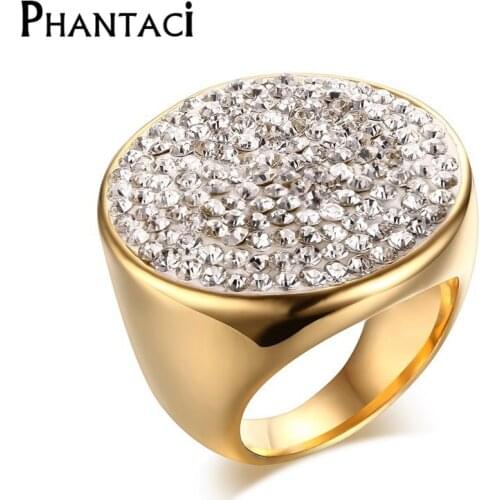 Full Crystal Stainless Steel Women Rings Simulated Vintage Jewelry Cocktail Party Ring Bijoux Christmas Gift fashion