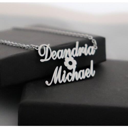 Two Name Necklace Personalized Jewelry Custom Couple Name Flower Pendant Necklaces For Women Gold Silver Color Chain Choker