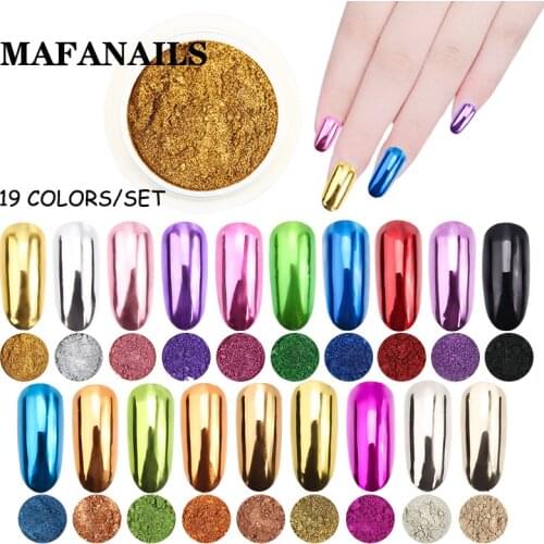0.5g*19 Jars/set Mirror Nail Powder Glitter Dust Metallic Colorful Glitter Metal Effect Nail Art UV Polish Chrome Pigment Dust