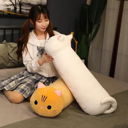 1pc 80cm Kawaii Anime Cat Plush&Stuffed Doll Toy Stuffed Animals Funny Cat Yellow&White Long Pillow Party Toys For Children
