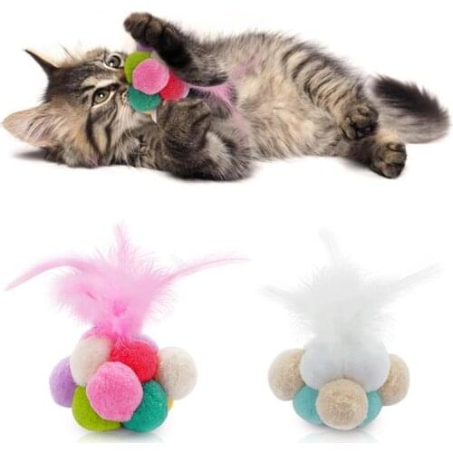 1Pc Plush Cat Toys Interactive Ball Fashion Cute Plush Ball Faux Feather Ball Toy For Kitten Chewing Gatos Favors Pet Supplies