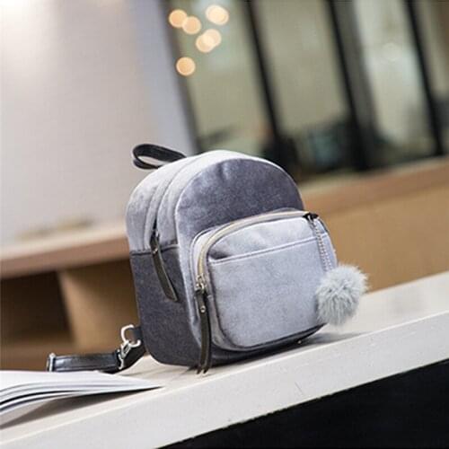 2020 Trend Gold Velvet Women Mini Backpack Girl Simple Solid Color Zipper With Pompom Backpack Female 5 Colors