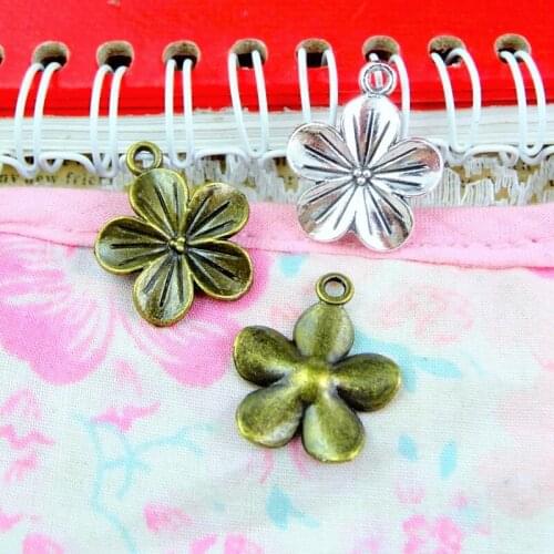 50pcs Charms flower 22x19mm Antique Bronze Plated Antique Silver Plated Pendants Findings Accessories DIY Vintage Necklace
