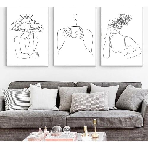 Abstract One line Feminine Figure Wall Art Canvas Posters Prints Minimalist Woman Fine Naked Painting Pictures Home Room Decor