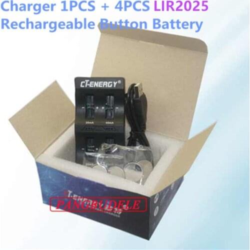 NOVO de Alta Qualidade Carregador Universal Interface USB 4-Slot 1 PCS + LIR2025 4 PCS Botão Bateria Recarregável Botão bateria