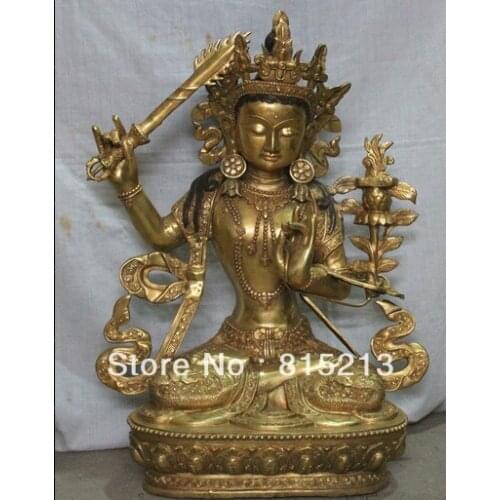 Bi00483 27" Tibet Tibetan Dragon Robe Bronze Gilt Wenshu Manjushri Boddhisattva Statue