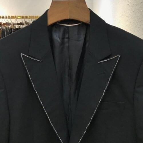 Brand Fashion Diamonds Rivet Blazer Suit Men Office Work Formal Terno Masculino TOP Quality Slim Fit Wedding Party Dress Suit