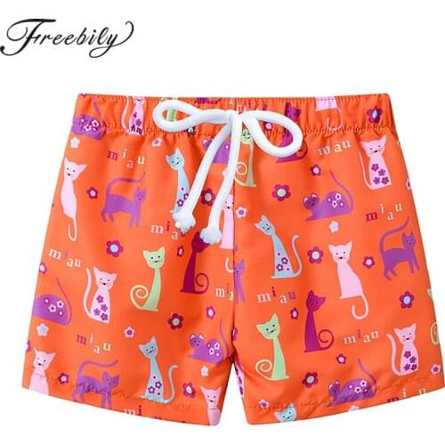 Cute Kids Girls and Boys Cotton Summer Beach Shorts Swimming Briefs Swimwear Cartoon Print Shorts for Sport Exercise Beach Wear