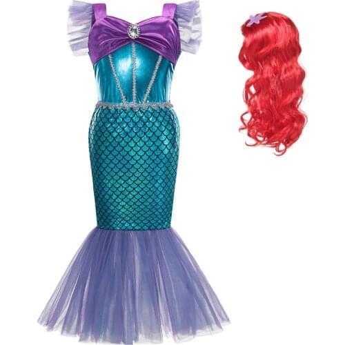 VOGUEON Little Mermaid Princess Dress Girl Fashion Fish Tail Fancy Dress Up Costume Kids Ariel Cosplay Clothing For Xmas Party