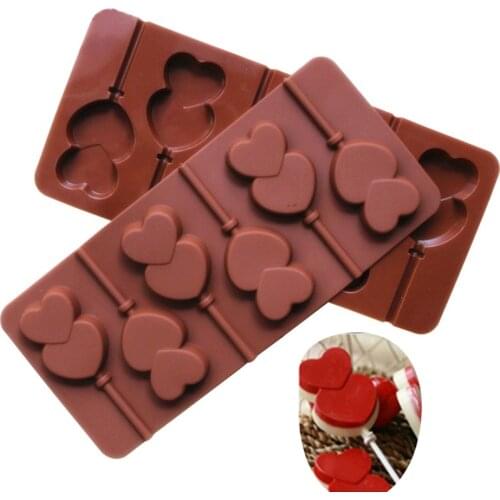Double Love Shape Lollipop Mold Silicone forms for Chocolate Sugar Candies Candy Sweets Baking Kitchen Cake Decoration Mould