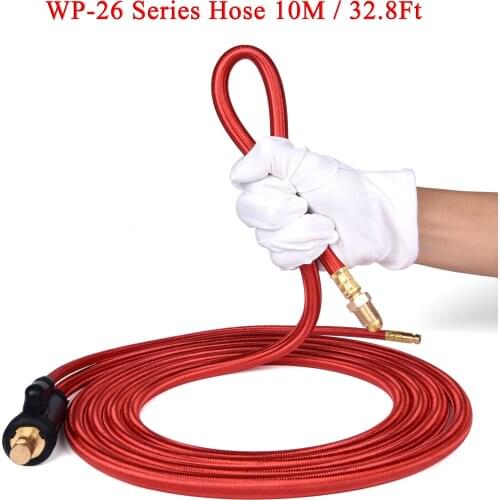10m 32.8ft WP26 Quick Connect TIG Welding Torch Gas-Electric Integrated Red Hose Cable Wires 35-50 Euro Connector