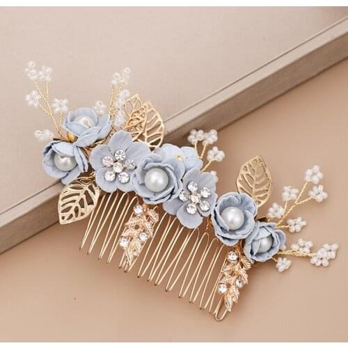 Blue Flower Hair Comb Hair Accessories Bridal Tiara Wedding Hair Jewelry Women Head Ornaments Handmade Bridal Jewelry Headpiece