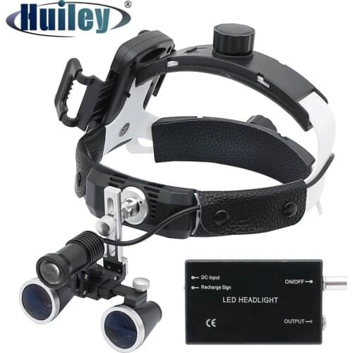 Hands-free 2.5X 3.5X Dental Binocular Magnifier with 5W Headlamp Userful Clip Helment Loupes with Li-on Battery Rechargeable
