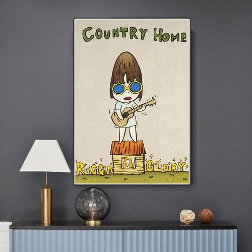 Holover Yoshitomo Nara"Hippie cute little girl"Canvas Oil Painting Manga Japanese Unframed Cartoon Wall Art Home Decor Aesthetic