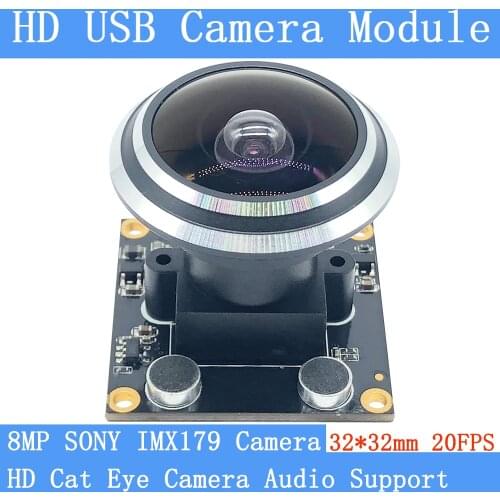 8MP Fisheye Wide View Angle 170degree 4K Sony IMX179 Webcam UVC MJPEG Plug Play USB Camera Module Support audio Linux Windows