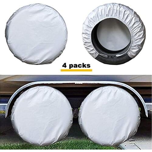 Kayme Four-Layer Tire Covers Set Of 4 For Rv Travel Trailer Camper SUV Vinyl Wheel Sunscreen,Rain and Snow Protection Waterproof
