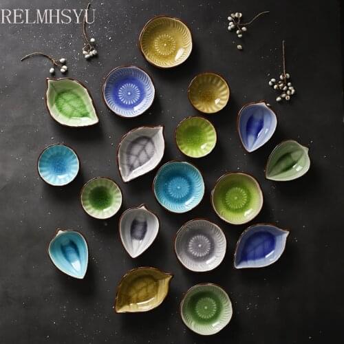 2PC RELMHSYU Japanese Style Ceramic Ice Cracked Glaze Household Seasoning Appetizer SnackSauce Dish Tableware
