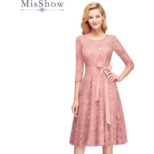 Short Lace Dress A Line O Neck Half Sleeve Wedding Party Gowns Three Quarter Bridesmaid Dresses Robe Demoiselle D'honneur
