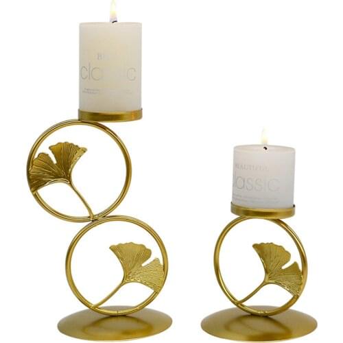 Creative Retro Gold Candlestick Decorations, Ginkgo Leaf Round Ring Candle Utensils Romantic Wedding Props 2020 New Arrivals