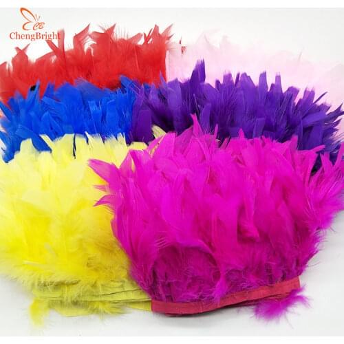 ChengBright Nice 2 Yards Turkey Feathers Trim Cloth Sideband Chicken Pheasant Feather Trims Clothing Wedding Feathers Ribbon DIY