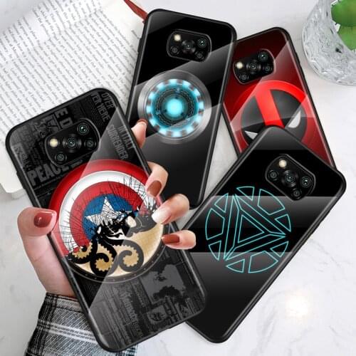 Marvel Superhero Logo For Xiaomi POCO F3 F2 X3 NFC X2 M2 Pro Tempered Glass Hot New Shell Luxury Cover Phone Case
