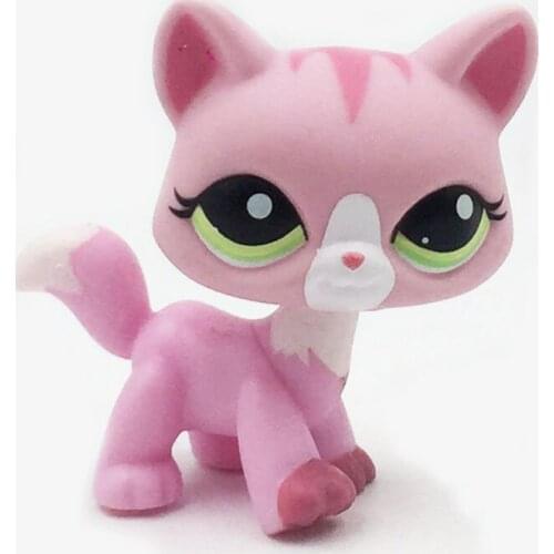 Lps cat Rare pet shop toys Walking Cat Pink Tabby #1788 With Green Eyes Collection Figure Lovely Gifts For Children